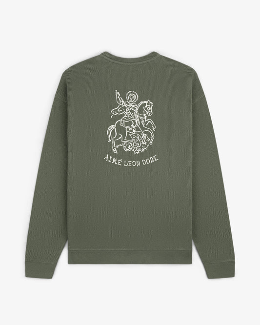 Aime Leon Dore Saint George Piqué Crewneck Sweatshirt Thyme