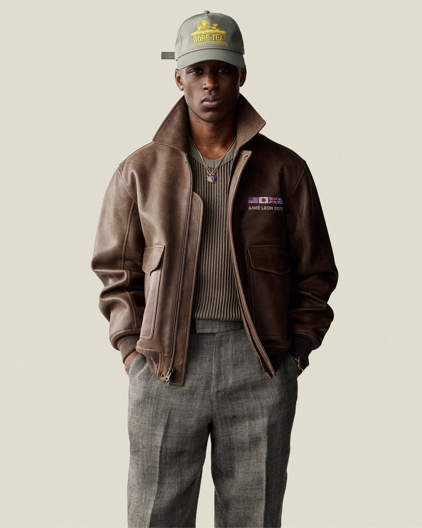 Aime Leon Dore World's Borough Leather Flight Jacket